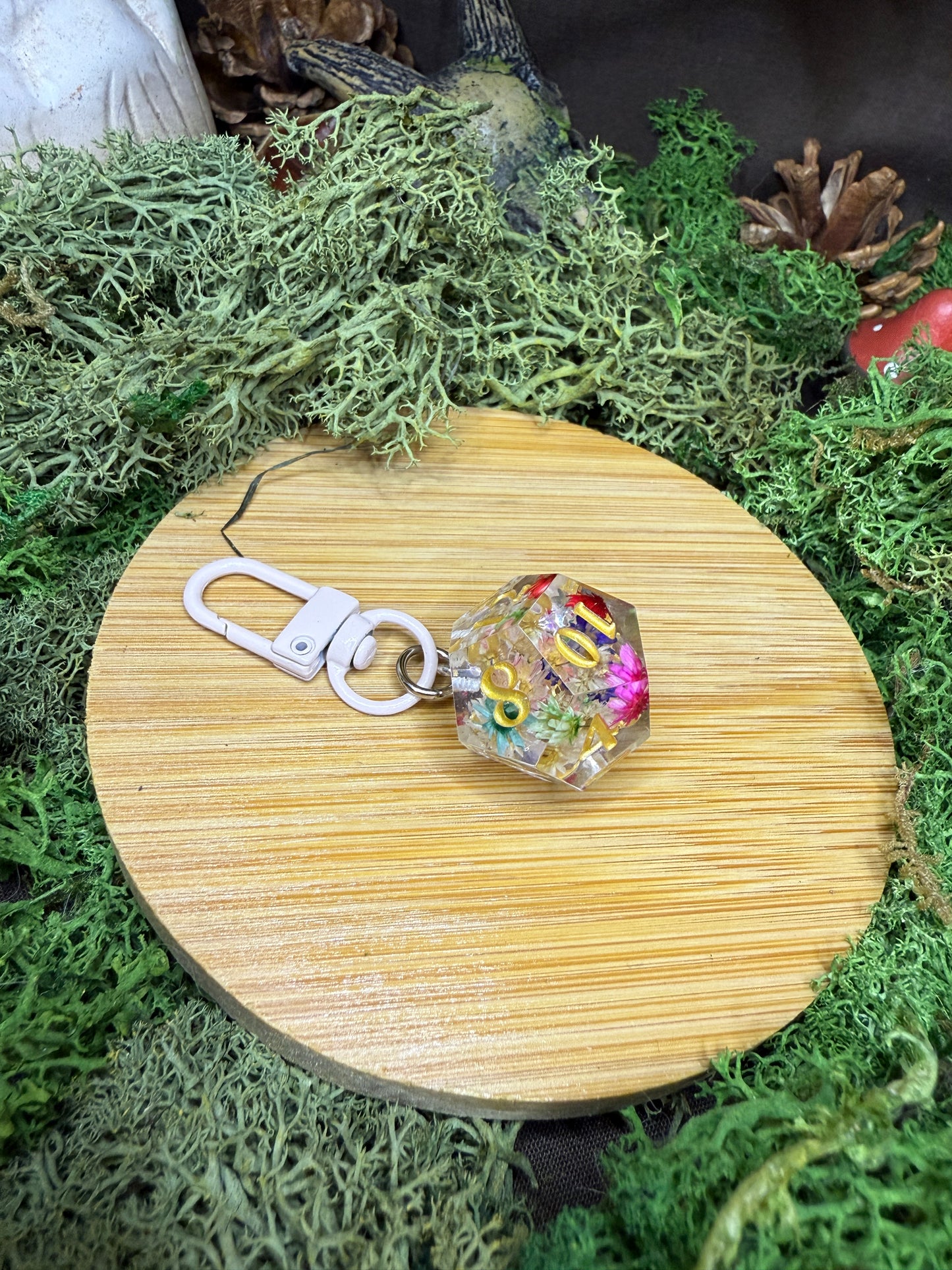Porte-clés dés de JDR floral