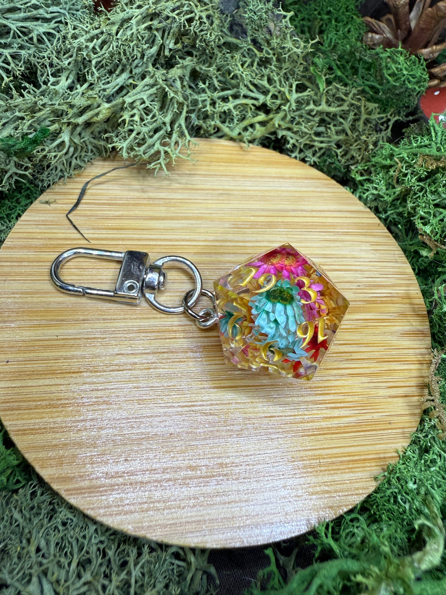 Porte-clés dés de JDR floral