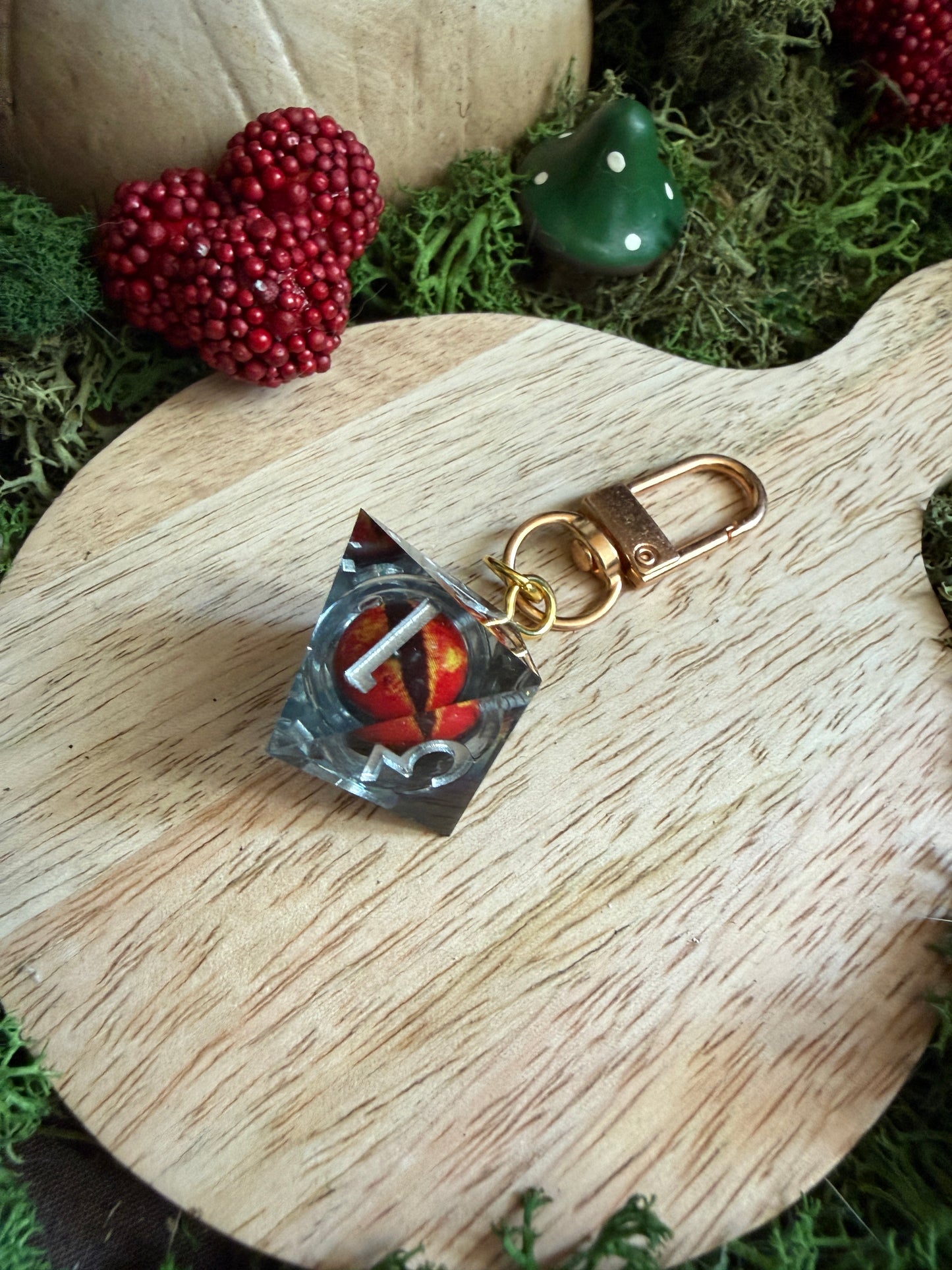 Porte-clés dés de JDR - Œil de dragon rouge