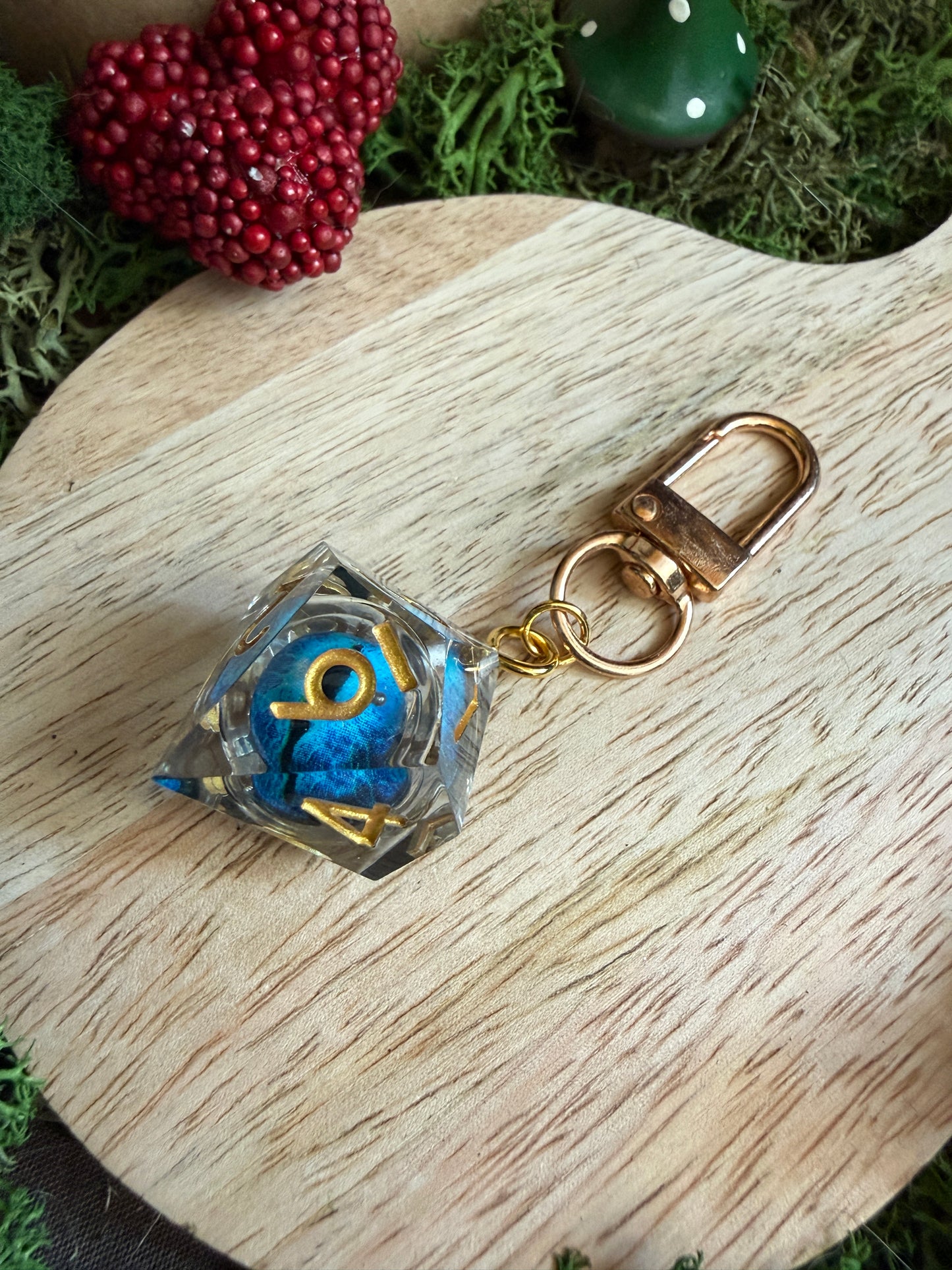 Porte-clés dés de JDR - Œil de dragon bleu