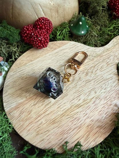 Porte-clés dés de JDR - Œil de dragon violet