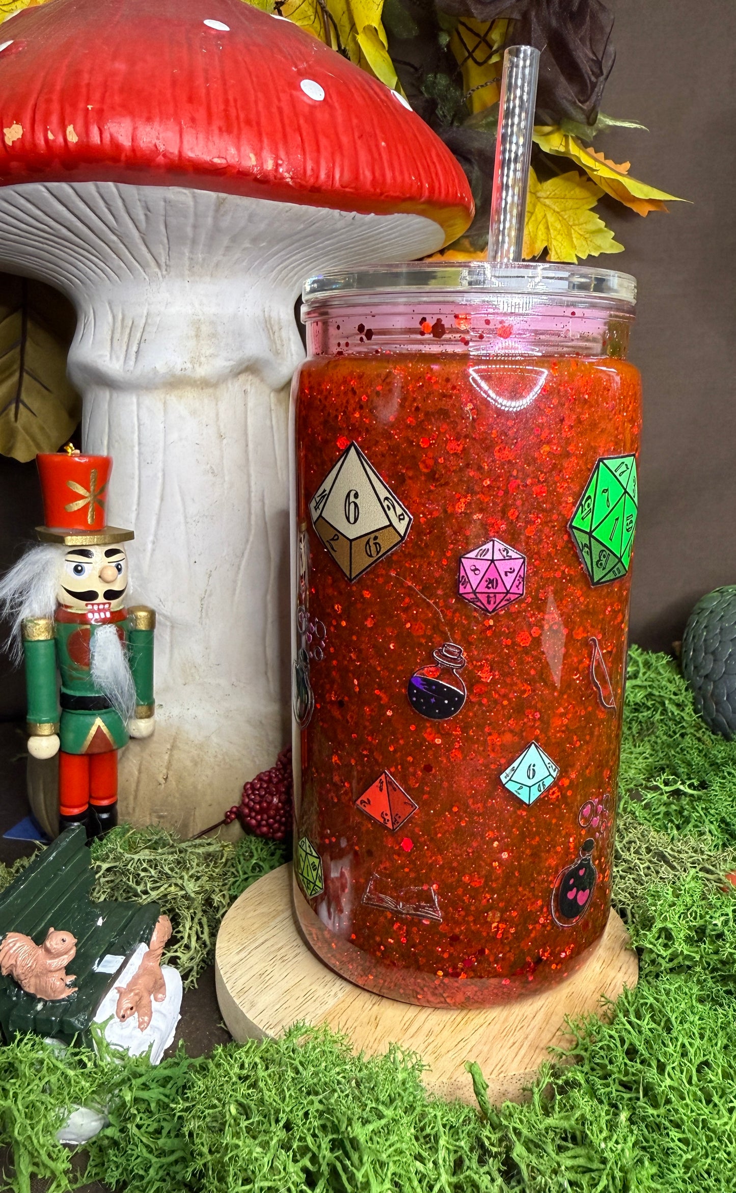 Verre Snowglobe motif JDR + paille