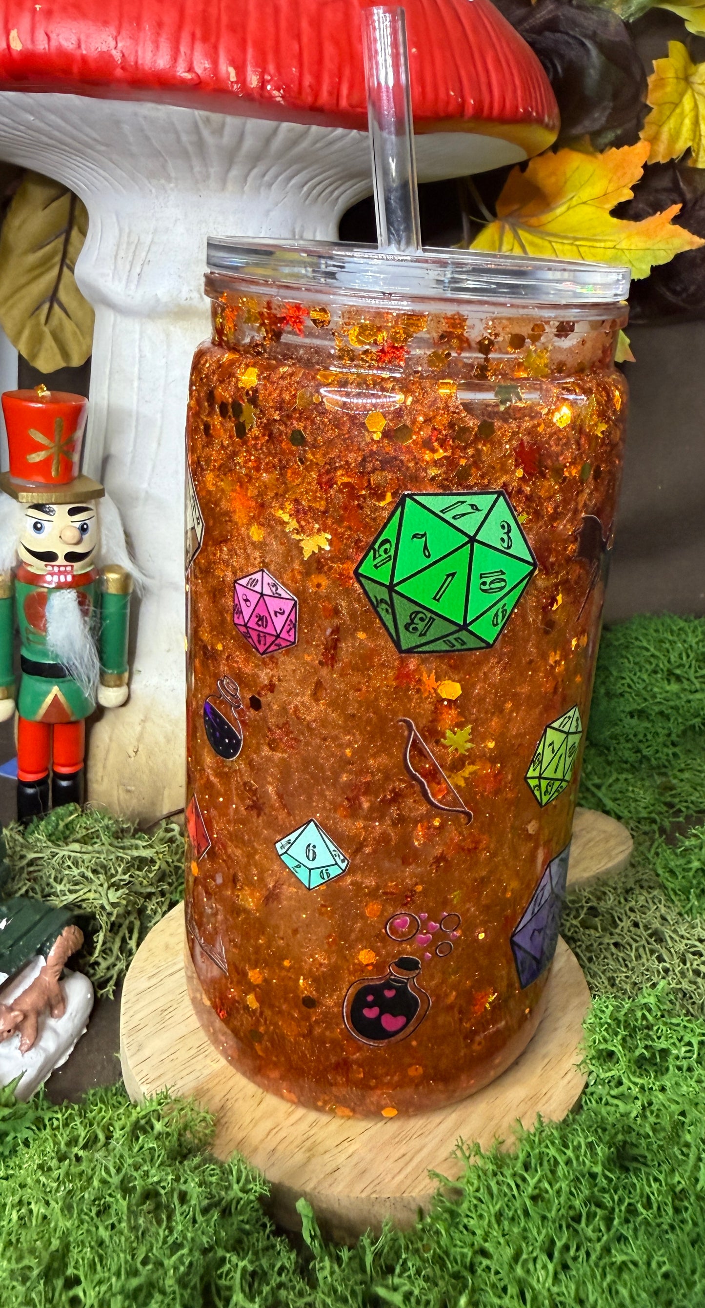 Verre Snowglobe motif JDR + paille